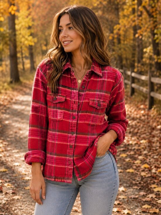 Patagonia Tops - Patagonia Organic Cotton Plaid Flannel Shirt Women's 8 Red Pink Button Up